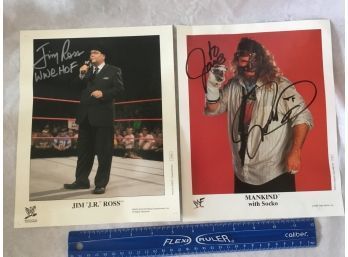 WWE WWF Jim Jr Ross & Mankind With Socko Signed Pictures