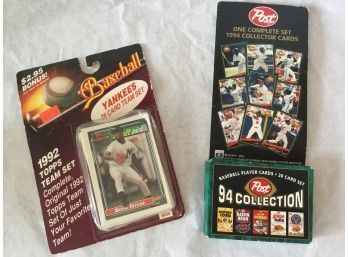 1992 Topps Team Set NY Yankees 28 Cards & Post 1994 Collector Cards