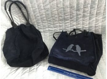 2 Discontinued Chloe And Isabel Signature Birds Navy Blue Suede Tote Bags
