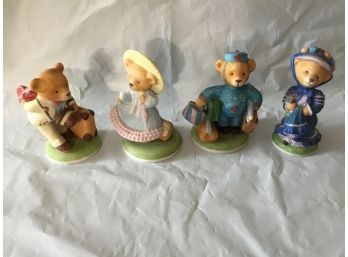 Lot Of 4 1986 The Franklin Mint Teddy Bear Porcelain Figurines