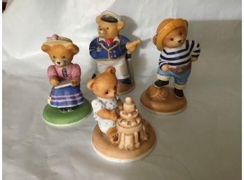 4 Franklin Mint Fine Porcelain Teddy Bear Figurines 1986