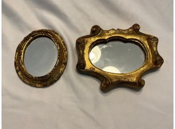 Set Of 2 Small Italian Gold Tone Framed Mirror Vintage RDE Imports Hand Made In Italy