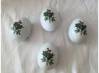 4 X Limoges Holly Christmas Trinket Egg Boxes