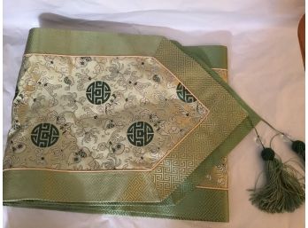64 Inch Pretty Green Table Runner With Fringe