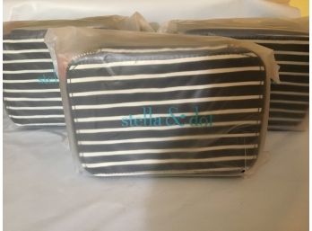 Lot Of 3 Stella And Dot Travel Jewelry Box Bag Black Cream Stripe