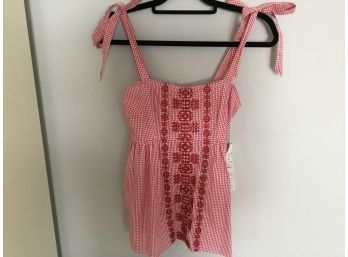 Taylor & Sage Cute Red And White Gingham Embroidered Tank Top Size Small New