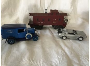 Lot Of 2 Model Cars And A Model Lionel Train