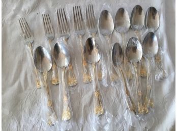 15 X Royal Albert Old Country Roses 18/10 Stainless Steel Gold Accent Flatware