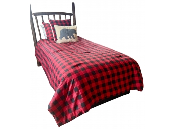 Twin Bedding Lot (1 Of 2) - Eddie Bauer- Buffalo Plaid Comforter, Flannel Bear Sheets, Decorative Pillows