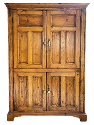 ANTIQUE- Irish Pine 4 Door Armoire, Brass Hardware