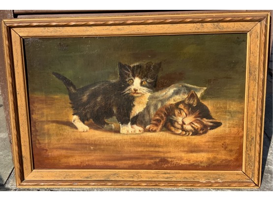 19TH C KITTENS OIL ON CANVAS UNSIGNED 19 2/3” X 14 FRAMED