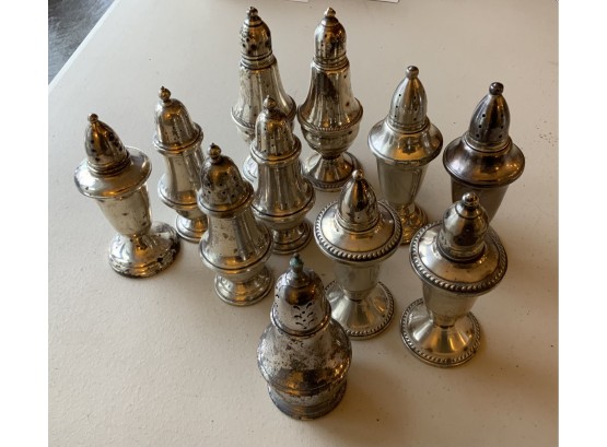 11 STERLING SHAKERS LOT- INCLUDING GORHAM, PURCHIN. 4 1/2” H