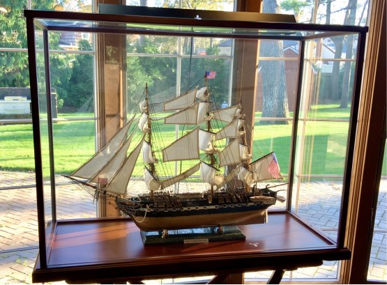 “USS CONSTITUTION” SHIP MODEL IN CUSTOM GLASS CASE 44” L With TABLE STAND