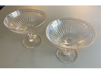 PAIR WATERFORD MARQUIS FOOTED GLASS COMPOTES GOLD TRIM