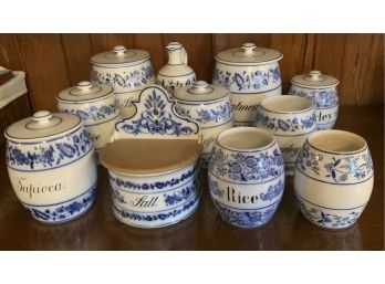 ANTIQUE GERMANY BLUE ONION 11 PC CANISTERS & SALT BOX (AS FOUND)