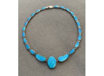 18” TURQUOISE INLAID STERLING SILVER 925 CHOKER NECKLACE