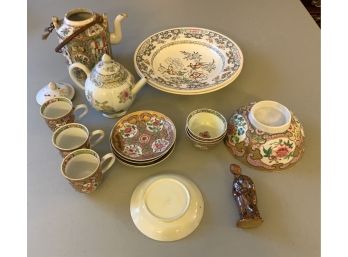ROSE MEDALLION TEAPOT (no Lid) & BOWL (as Fd), CUPS, SAUCERS, ENGLAND PLATES