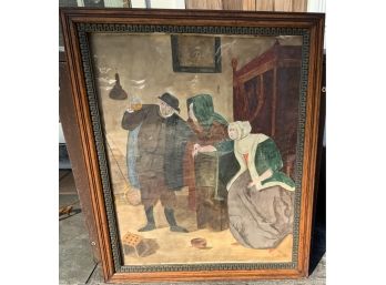 ANTIQUE WATERCOLOR MAN WITH POTION UNSIGNED 18 3/4” X 22 3/4” W/OAK FRAME