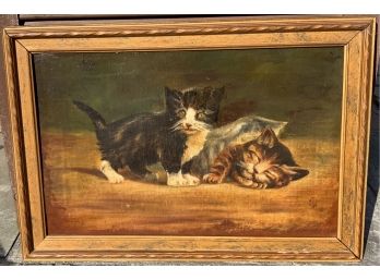 19TH C KITTENS OIL ON CANVAS UNSIGNED 19 2/3” X 14 FRAMED