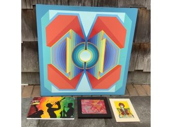 VICTOR ATKINS “DONOVAN” #1/70 W/1960’S PSYCHEDELIC ORIGINAL PAINTING- MUSICIANS BY JULES-SOPHIA BUTTE