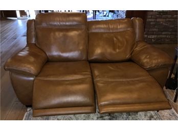SADDLE BROWN LEATHER 2 SEAT ELECTRIC RECLINER 60” LOVE SEAT