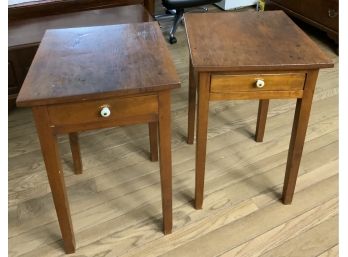 PAIR PINE 19th C ONE DRAWER SIDE TABLES