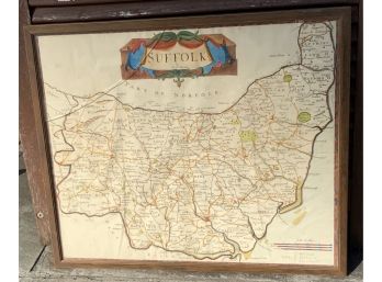 SUFFOLK, ENGLAND HAND COLORED MAP 17 1/2 ” X 15