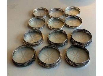 6 STERLING GORHAM 3”w COASTERS & 6 SILVER PLATE COASTERS MB CO