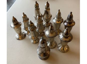 11 STERLING SHAKERS LOT- INCLUDING GORHAM, PURCHIN. 4 1/2” H
