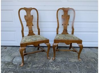 EARLY MAPLE URN BACK SIDE CHAIRS W/ SHELL KNEES QUEEN ANN LEGS 41” H