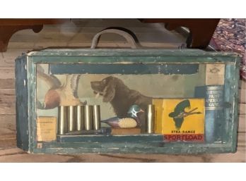 DUCK HUNT DIORAMA USING ANTIQUE PIECES- OLD GREEN GLASS CASE W/HANDLE ELECTRFIED