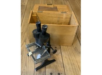 CLIFTON ANTIQUE 2 PIECE MICROSCOPE WITH WOOD CASE