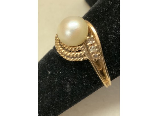 14K PEARL & DIAMOND RING SIZE 7 1/2- WE CAN SHIP!