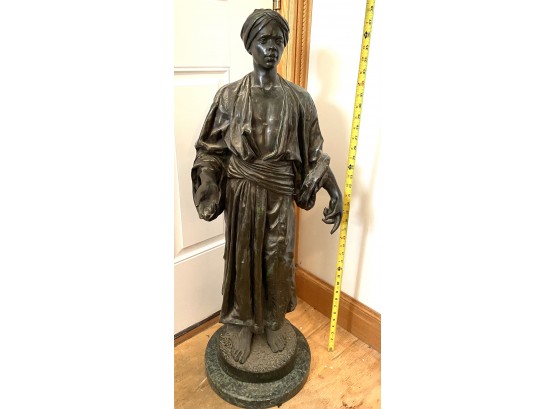 CHARLES MASSE STANDING NUBIAN 'JEUNE ARABE' YOUNG ARAB  39 Inch FRENCH BRONZE  WITH MARBLE BASE
