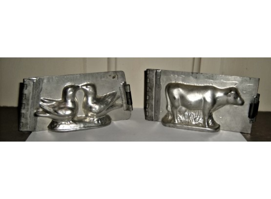 2 VINTAGE METAL DOVES & COW CHOCOLATE MOLDS - WE CAN SHIP