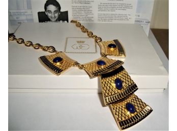 ALEXIS KIRK EGYPTIAN INSPIRED GOLD COSTUME & LAPIS NECKLACE NEVER WORN!- WE CAN SHIP