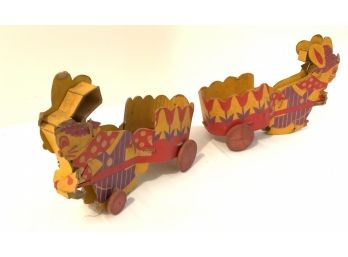 2 ANTIQUE EASTER BUNNY CARTS CANDY CONTAINERS CARDBOARD WHEELS- AS FOUND- CAN BE SHIPPED!!