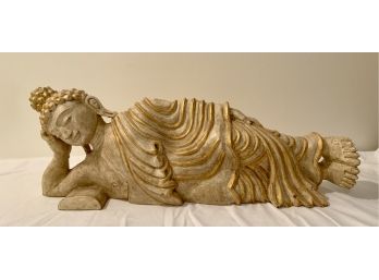 BUDDAH RECLINING WOOD COMPOSITION W/GOLD HIGHLIGHTS 27 Long- WE CAN SHIP