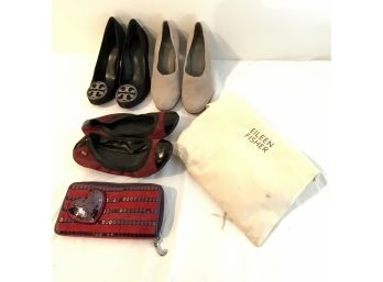 EILEEN FISHER WEDGES SZ 7 , TORY BURCH 7 PUMPS SZ 7  & COLE HAAN SHOES W/ JUICY BAG- WE CAN SHIP!