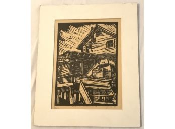JOHN FARLEIGH (1900-1965) WOODBLOCK BOATHOUSE PRINT O/B  Signed And Numbered  7 X 9- WE CAN SHIP!