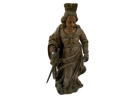 SAINT ST CATHERINE 7th C? OAK STATUE WOOD CARVING  WHEEL SWORD CROWN FULL BODIED CHRISTIAN- WE CAN SHIP!