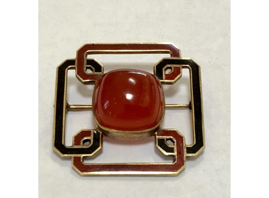 DECO 14K GOLD CORNELIAN ENAMELED 1 INCH PIN JEWELRY  3.7 TOTAL WEIGHT- WE CAN SHIP!