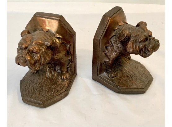 VINTAGE BULLDOG COPPER OVER METAL BOOKENDS  10 X 3 1/2- WE CAN SHIP!