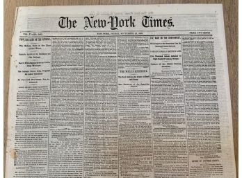 CIVIL WAR SEPTEMBER 26,1862 NEW YORK TIMES NEWSPAPER COA PRESIDENT EMANCIPATION- WE CAN SHIP!