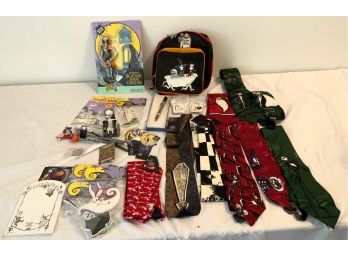 NIGHTMARE BEFORE CHRISTMAS COLLECTION- 8 SILK NECK TIES-BOOK BAG- ETC- WE CAN SHIP!