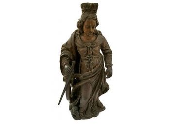 SAINT ST CATHERINE 7th C? OAK STATUE WOOD CARVING  WHEEL SWORD CROWN FULL BODIED CHRISTIAN- WE CAN SHIP!
