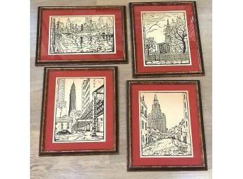 LEON DOLICE-AUSTRIAN/NY MID CENTURY- 4 LARGE HAND SIGNED BLACK & WHITE LINOCUTS- WE CAN SHIP!