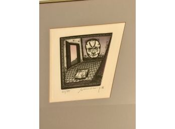 60/75 ETCHING IMAGE SIGNED Illegible 7 X 7/ FRAME 14 X 16- WE CAN SHIP!