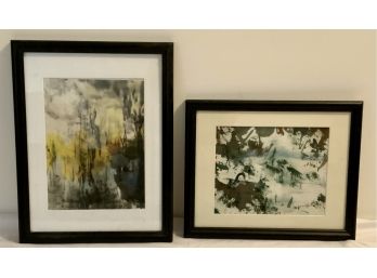 2 JEANINE KLEIN PAINTINGS LI STONY BROOK ARTIST -FOXING ON BOTH- WE CAN SHIP!
