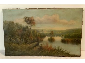 ANTIQUE HUDSON RIVER PAINTING - AS FOUND- 22x36